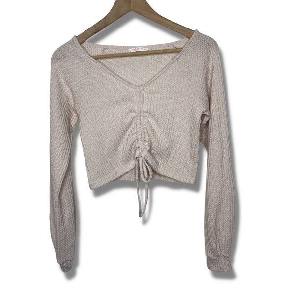 ROWME | Tan Long Sleeve Tie Front Crop Top | Size S - Picture 1 of 8